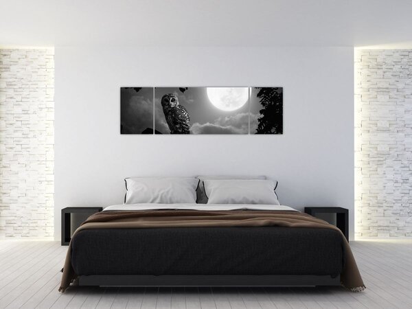 Obraz - Nocna sowa, czarno-biały (170x50 cm)