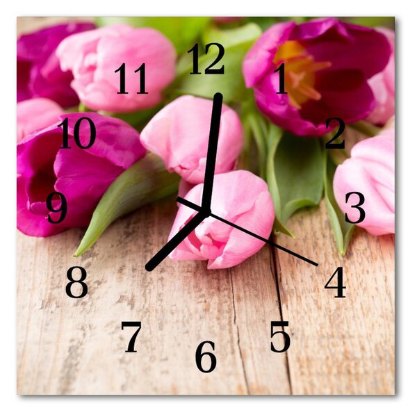 Zegar szklany kwadratowy Tulipany