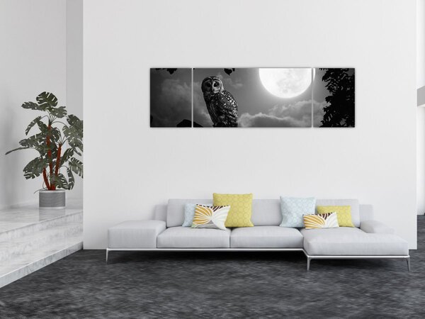 Obraz - Nocna sowa, czarno-biały (170x50 cm)