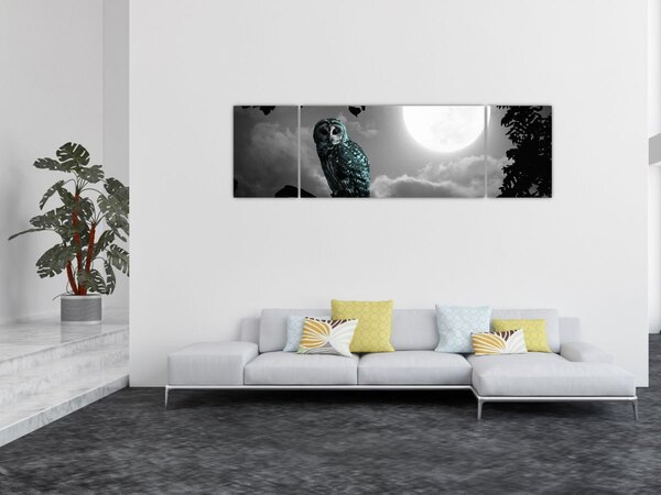 Obraz - Nocna sowa, niebieski (170x50 cm)