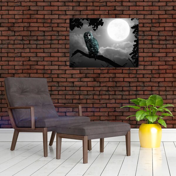 Obraz - Nocna sowa, niebieski (70x50 cm)