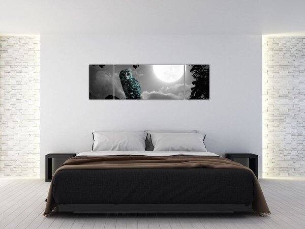Obraz - Nocna sowa, niebieski (170x50 cm)