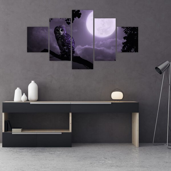 Obraz - Nocna sowa, fioletowy (125x70 cm)