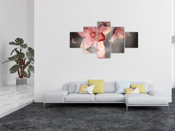 Obraz - Kwiaty i motyl (125x70 cm)