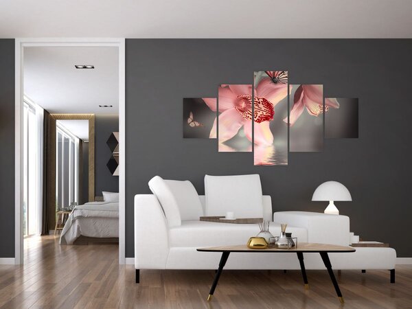 Obraz - Kwiaty i motyl (125x70 cm)