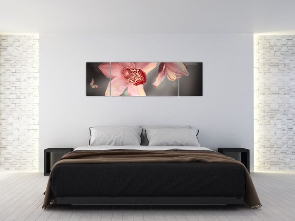Obraz - Kwiaty i motyl (170x50 cm)