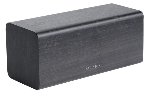 Czarny budzik w dekorze drewna Karlsson Block, 16x7,2 cm