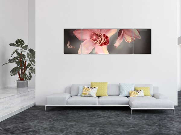 Obraz - Kwiaty i motyl (170x50 cm)