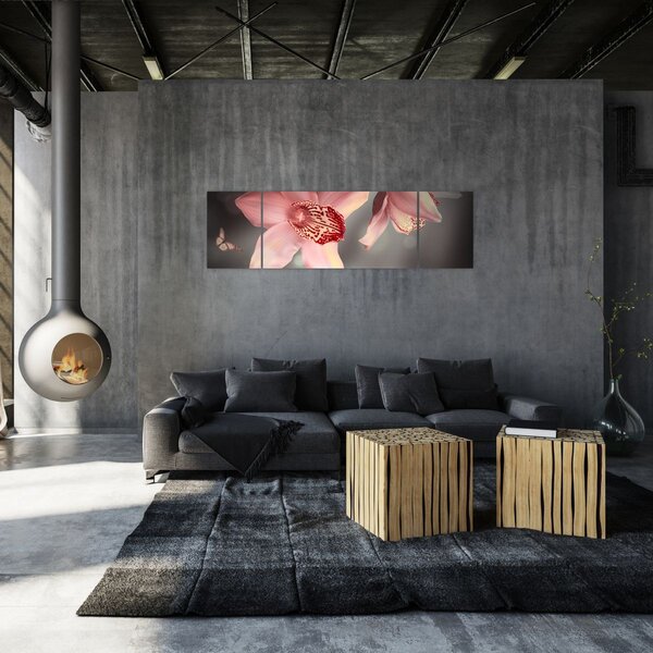 Obraz - Kwiaty i motyl (170x50 cm)