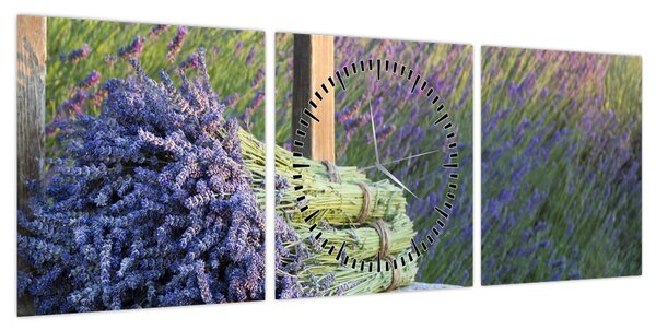 Obraz - Pęczki lawendy (z zegarem) (90x30 cm)