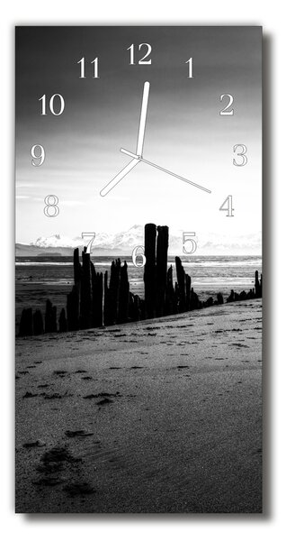 Zegar Szklany Pionowy Krajobrazy Plaża góry Czarno-biały
