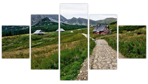 Obraz - Krajobraz górski z domami (125x70 cm)