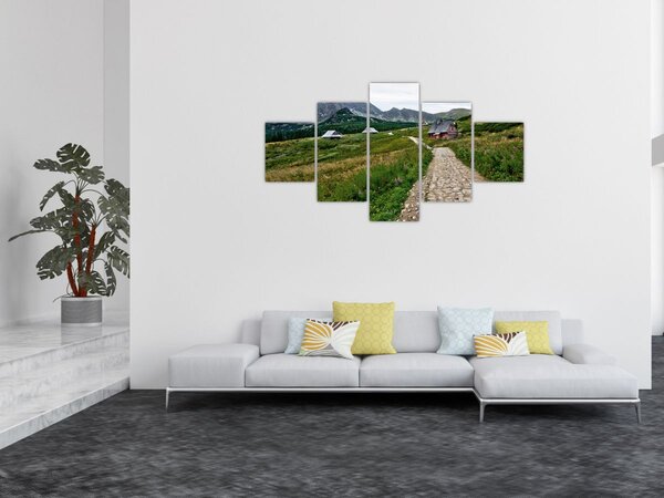 Obraz - Krajobraz górski z domami (125x70 cm)