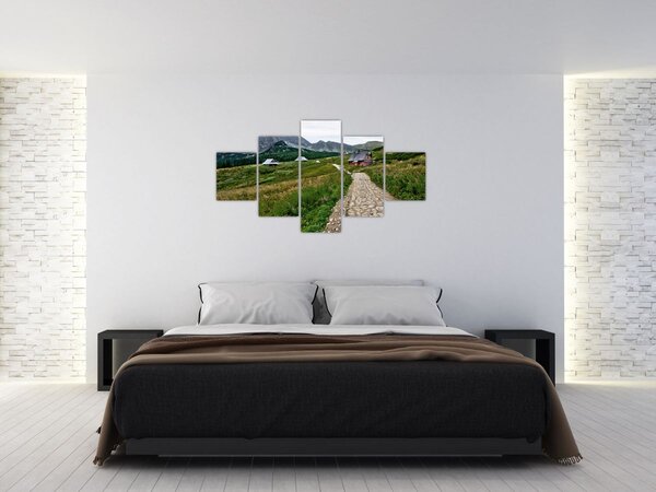 Obraz - Krajobraz górski z domami (125x70 cm)