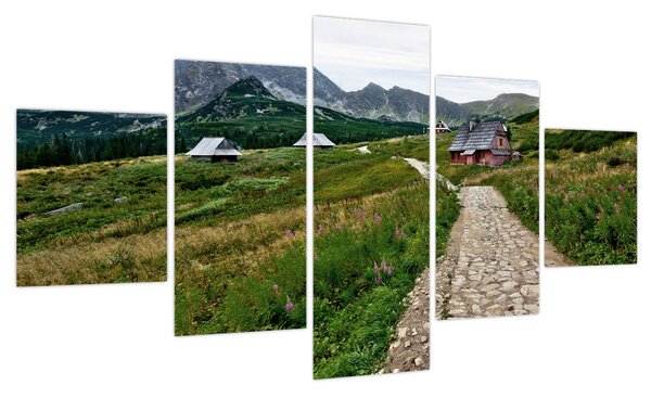 Obraz - Krajobraz górski z domami (125x70 cm)