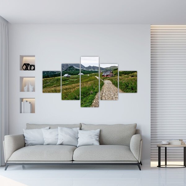 Obraz - Krajobraz górski z domami (125x70 cm)