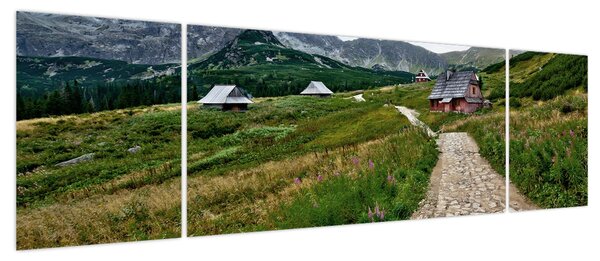 Obraz - Krajobraz górski z domami (170x50 cm)