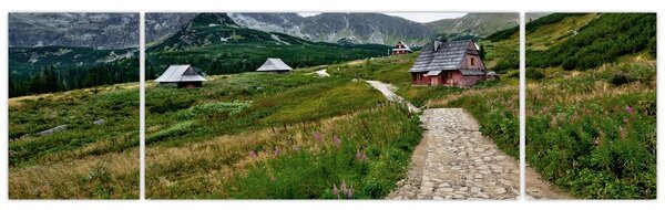 Obraz - Krajobraz górski z domami (170x50 cm)