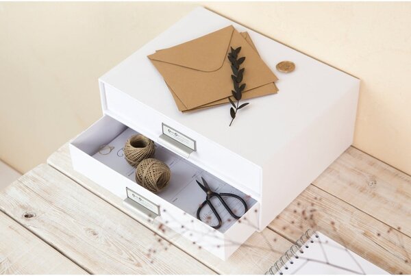 Biały 2-piętrowy pojemnik z szufladami na dokumenty Bigso Box of Sweden Birger, 33x22,5 cm
