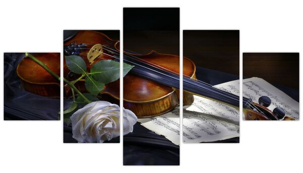 Obraz - Róże i skrzypce (125x70 cm)
