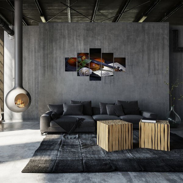 Obraz - Róże i skrzypce (125x70 cm)