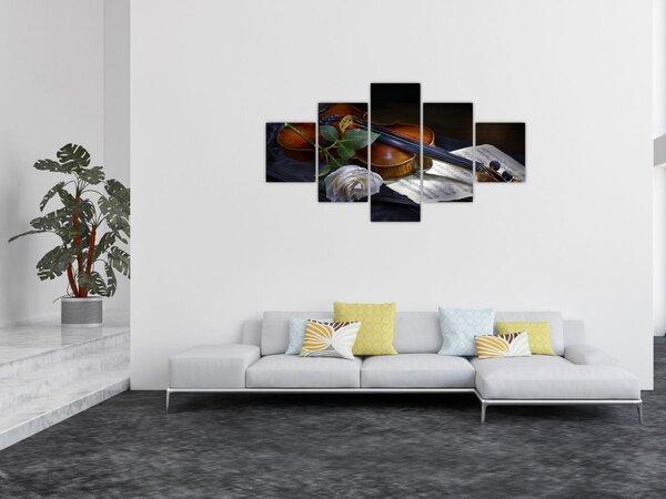 Obraz - Róże i skrzypce (125x70 cm)