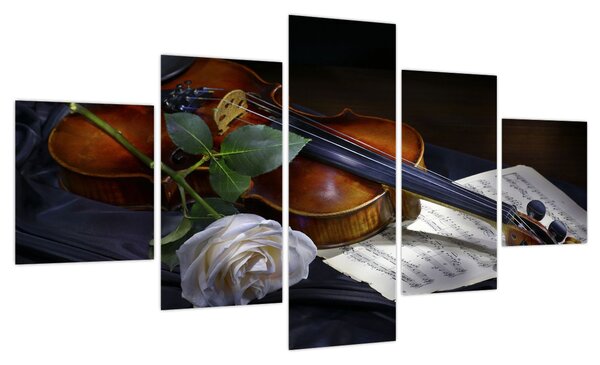 Obraz - Róże i skrzypce (125x70 cm)