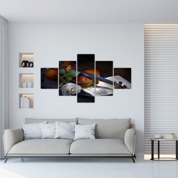 Obraz - Róże i skrzypce (125x70 cm)