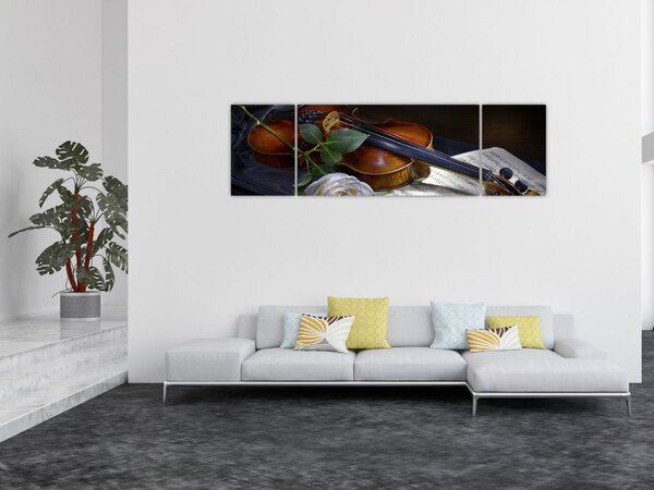 Obraz - Róże i skrzypce (170x50 cm)