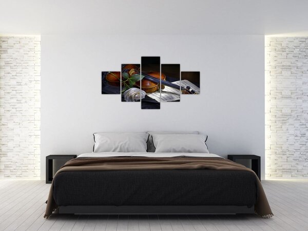 Obraz - Róże i skrzypce (125x70 cm)