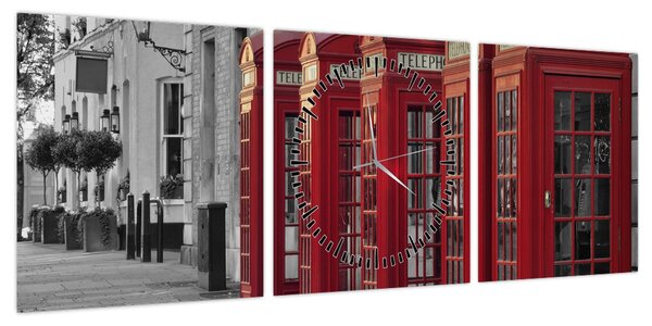 Obraz - Budki telefoniczne w Londynie (z zegarem) (90x30 cm)