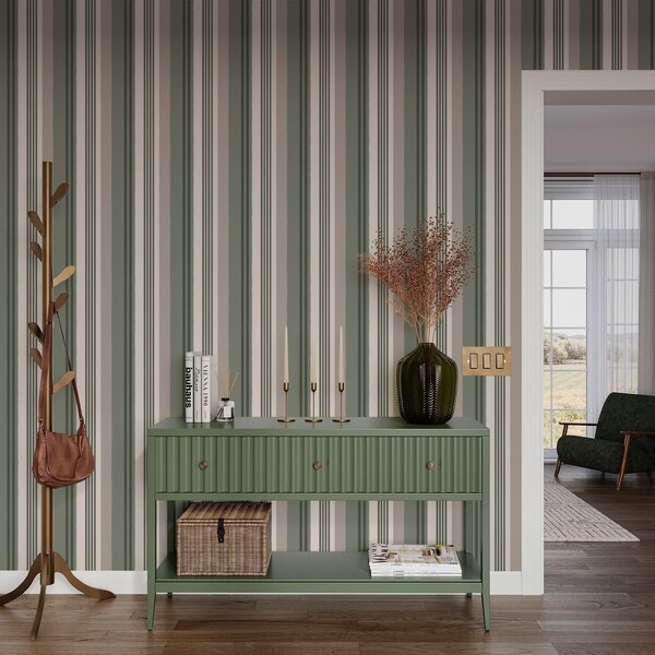 Tapety Szerokie paski w kolorze zielonym i kremowym, Tapety Geometryczne, Tapety w paski, a01248 : Uwalls.pl