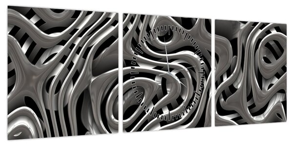 Obraz - Metaliczna abstrakcja (z zegarem) (90x30 cm)