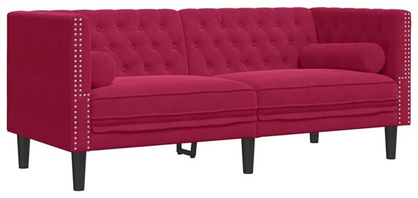 Sofa chesterfield z waÅkami, dwuosobowa, bordowa, aksamit