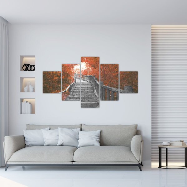 Obraz - Schody w naturze, pomarańczowy (125x70 cm)
