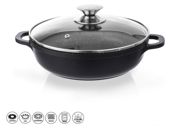 Niski garnek z powierzchnią nieprzywierającą Pfluon Granit i szklaną pokrywką Orion Grande, ⌀ 24 cm