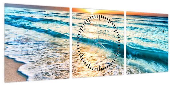 Obraz - Plaża morska (z zegarem) (90x30 cm)
