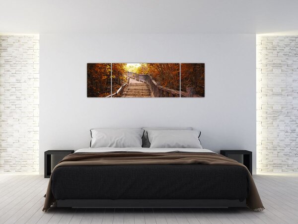 Obraz - Schody w naturze jesienią (170x50 cm)
