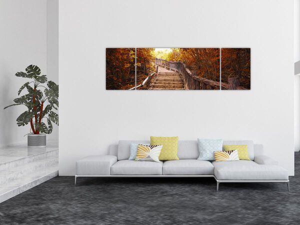 Obraz - Schody w naturze jesienią (170x50 cm)