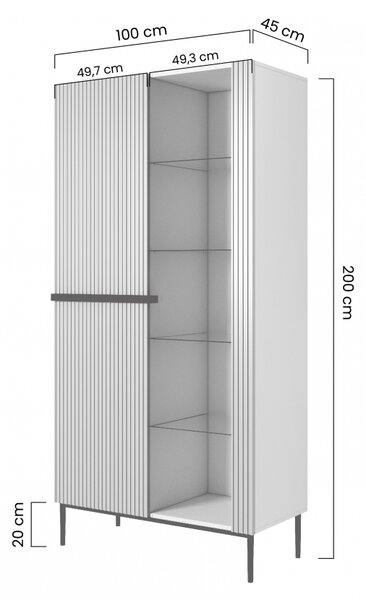 Witryna Nicole 100 cm z ryflowanym frontem - czarny mat