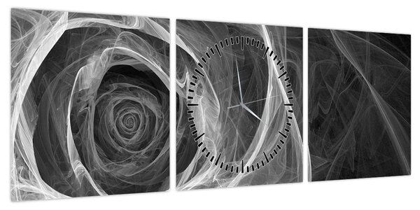 Obraz - Abstrakcyjna róża czarno-biała (z zegarem) (90x30 cm)