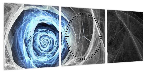 Obraz - Abstrakcyjny niebieski róż (z zegarem) (90x30 cm)