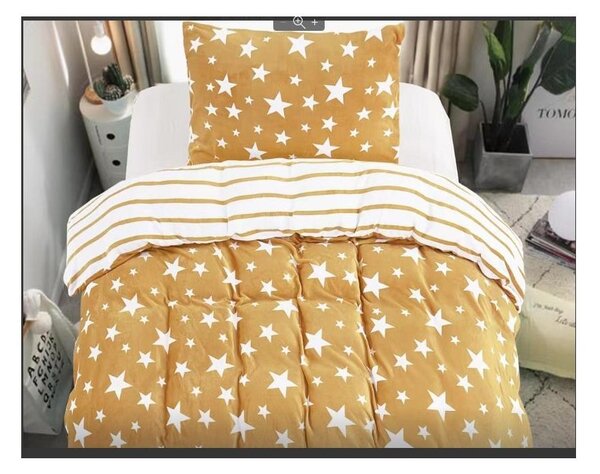 Pościel z mikropluszu GWIAZDY beżowa + prześcieradło z mikropluszu SOFT 90x200 cm białe