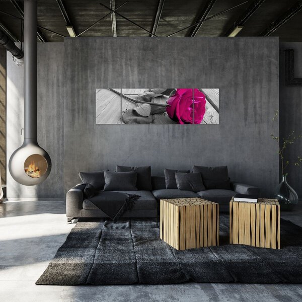 Obraz - Różowa róża (170x50 cm)