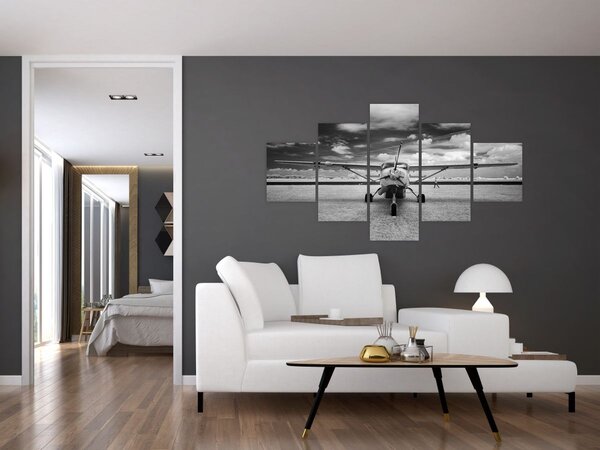 Obraz - Samolot czarno-biały (125x70 cm)