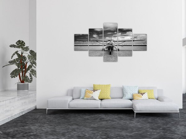 Obraz - Samolot czarno-biały (125x70 cm)
