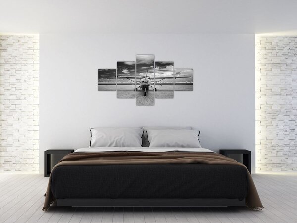 Obraz - Samolot czarno-biały (125x70 cm)