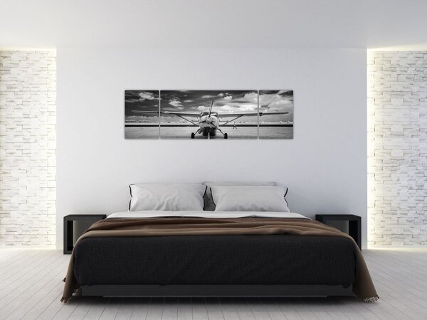 Obraz - Samolot czarno-biały (170x50 cm)