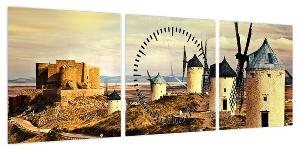 Obraz - Wiatraki (z zegarem) (90x30 cm)