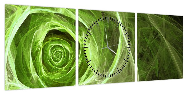 Obraz - Abstrakcyjny zielony róż (z zegarem) (90x30 cm)